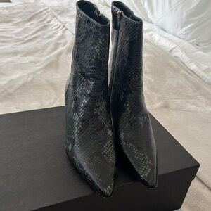 J. Crew Black and Green Snake Print Ankle Boots